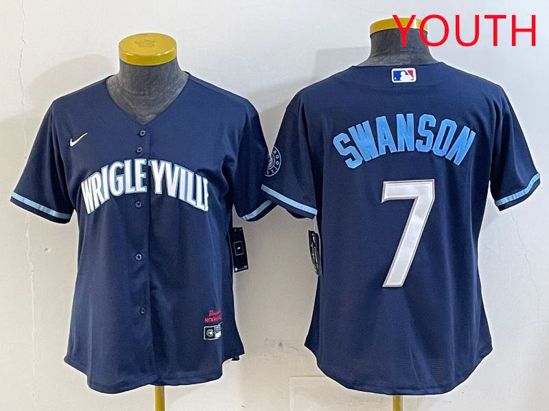 Youth Chicago Cubs #7 Swanson Blue City Edition Game 2025 Nike MLB Jersey style 2